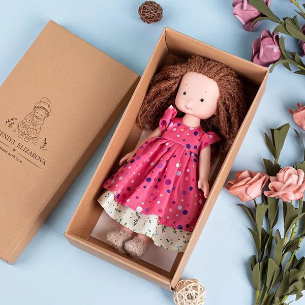 Cartoon Plüsch Puppe Stricken Wolle Haar Mädchen Spielzeug Mit Kleid Kleidung Waldorfs Handgemachte BJD Kunststoff Mädchen Geschenk 240129