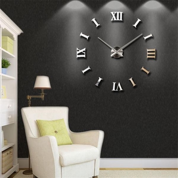 Nova decoração de casa grande 27 47 polegadas espelho relógio de parede design moderno 3D DIY grande decorativo relógio de parede presente exclusivo LJ2012271H