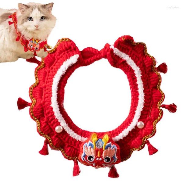 Coleiras de cachorro Dragon Year Cat Collar Ajustável Red Pet Scarf Lucky R Suprimentos Mão-Malha Festival de Primavera