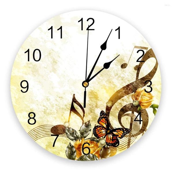 Настенные часы с цветком розы, музыкальная бабочка, круглые часы, подвесные, бесшумное время, домашний интерьер, спальня, гостиная, офисный декор