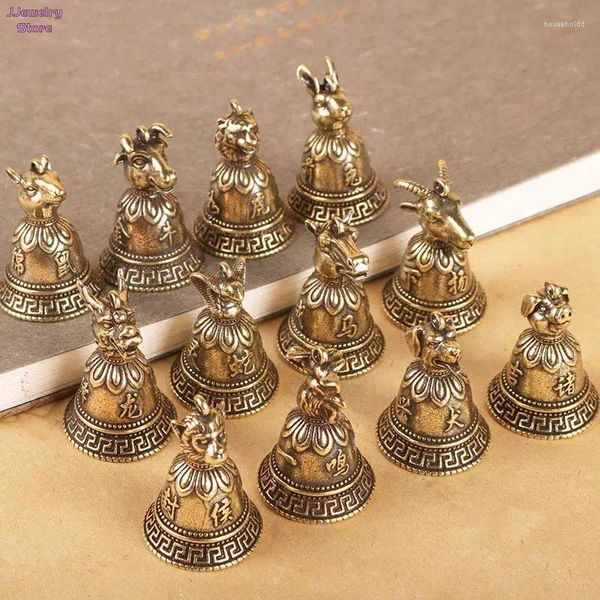 Chaveiros Bronze Chinês 12 Zodíaco Animais Cabeças Bell Chaveiro Pingentes Jóias Vintage Cobre Feng Shui Carro Chaveiro Pendurado Chaveiro Presente