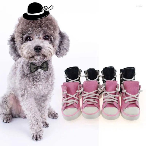 Vestuário para cães 4pcs sapatos para animais de estimação cachorrinho lona esporte tênis botas antiderrapante causal gato capa protetora