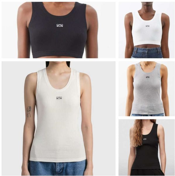 Womens Tanks Camis Anagram-bordado algodão-mistura de tanque Shorts Designer Camisetas Terno de malha Femme Cropped Jersey Senhoras Tees Tops Branco Preto Cinza