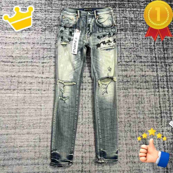 Spleiß Mens Hop Designer Hüftgeflügelte Jeans Distressed Ripped Slim Fit Motorcycle Biker Jeanshose Mans Streetwear Wäsche lila Hosen s2nu