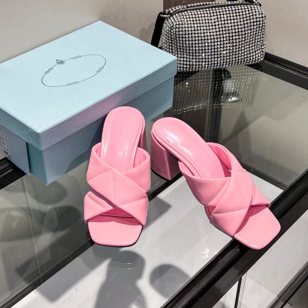 Kalite 6.5cm Topuklu Terlik Açık Ayak Tip Sandaletli Kadın Lüks Marka Deri Slayt Dış Tabanı Zarif Vintage Gece Elbise Ayakkabı Fabrika Ayakkabıları Kutu