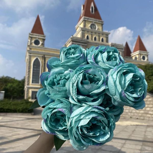 Fiori decorativi Decorazione del ristorante Centrotavola per composizioni floreali Peonia di seta rossa Pezzi di bouquet di rose artificiali per la casa