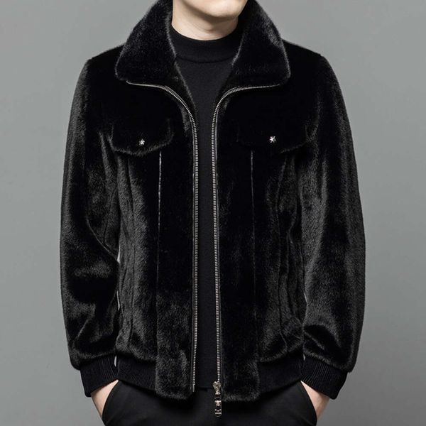 Designer de inverno Haining casaco de pele jaqueta masculina lapela curta couro genuíno imitação de vison VSVJ