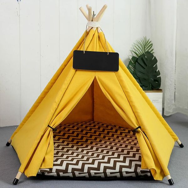 Pet Teepee Çadır Köpek Kedi Teepee Yatak Taşınabilir Rwashable Köpek Evleri Kapalı Köpek Yatakları Küçük Köpekler İçin Yastık ile Kediler Tavşanlar 240123