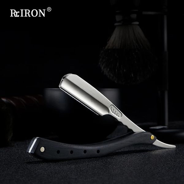 RIRON Professional Hair Removal Navalha reta masculina para barbear barbeador de barba de aço inoxidável para lâmina de penas 240127