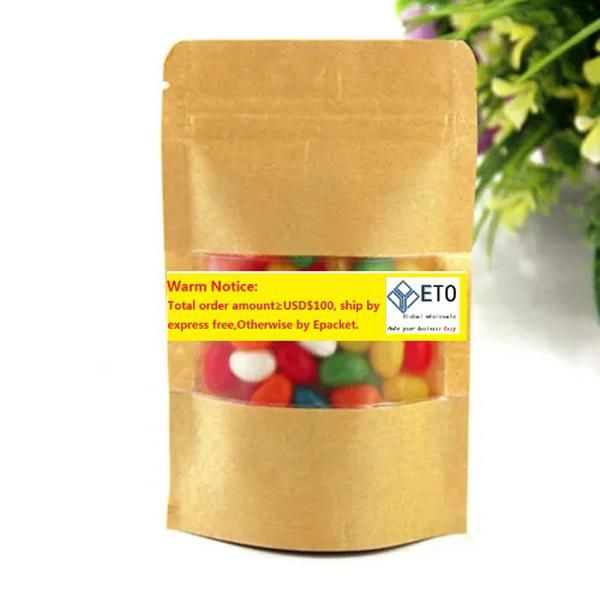 Saco de embalagem de papel kraft liso por atacado com janela transparente fosca zíper saco de embalagem de armazenamento de alimentos bolsa de pé Doypack ZZ