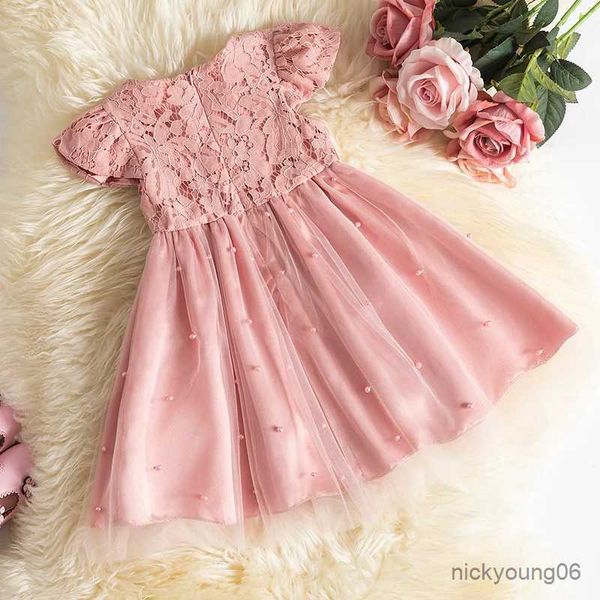 Платья для девочек, розовое новогоднее платье для маленьких девочек, платье-пачка для крещения младенцев, 12 месяцев, наряды для первого дня рождения для новорожденных, одежда для маленьких девочек с бисером, кружевная одежда с цветами