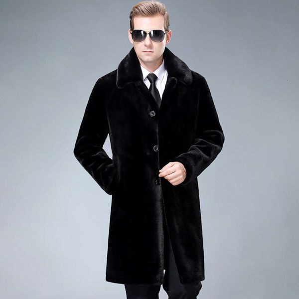 Зимняя мужская норковая меховая интегрированная деловая универсальная повседневная кожаная куртка пальто теплая 8UVI