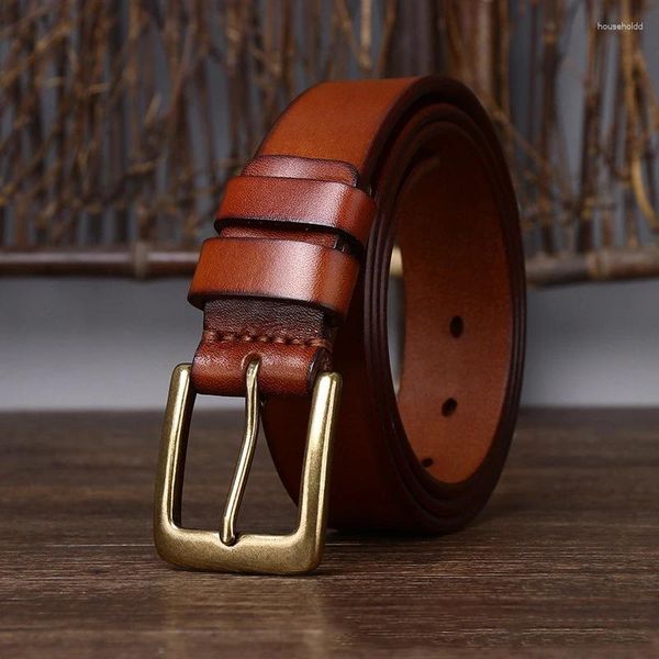 Kemerler 3.3cm 2024 Erkekler Orijinal Deri Kemer Lüks Tasarımcı Pirinç Pim Tokalı Saf İneksin Vintage Strap Erkek Kot pantolon Erkek Kadınlar