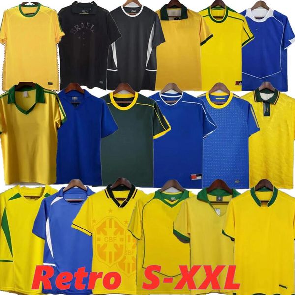 1998 Brasil camisas de futebol 2002 camisas retrô Carlos Romário Ronaldo Ronaldinho 04 camisa de futebol 1994 Brasil 2006 RIVALDO JOELINTON ADRIANO 88 00 57 13 Todo preto