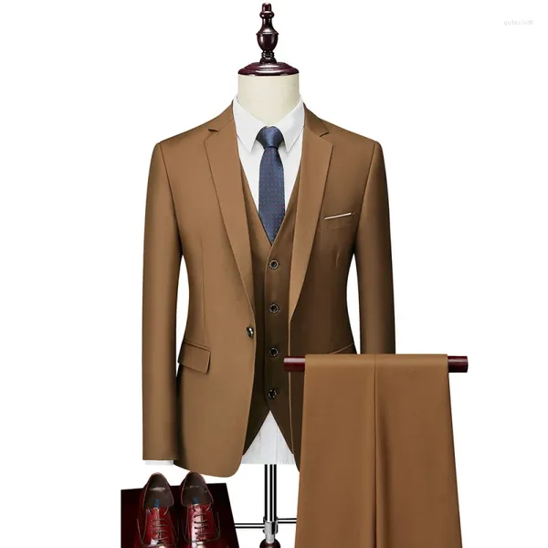 Erkek Suit 2024 Business Leisure Moda Çok yönlü takım elbise set düğün damat bir düğme elbise üç parça