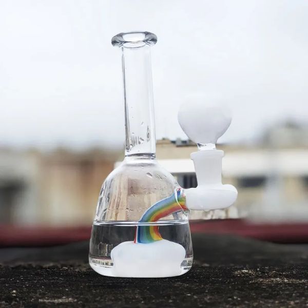 6 Zoll Glas Bong Wasserpfeife Schüssel mit 14 mm Schüssel Kühl Recycler Kopftaug Rig weiße Farbe Öl Rig Bubbler LL