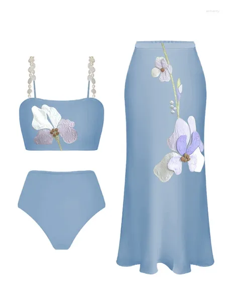 Costumi da bagno da donna Gentle Blue Stampa semplice Biquinis 2024 Estate Moda femminile Bikini e costume da bagno Vita alta Abbigliamento da spiaggia sexy