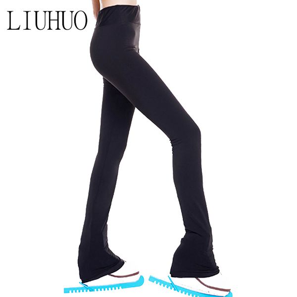 Liuhuo calças femininas para patinação artística, trajes de treino de patinação artística, além de calças de veludo, calças justas quentes com strass preto