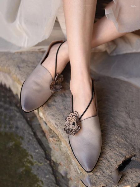 Scarpe eleganti Artmu Originali scarpe a punta da donna Fiori in vera pelle Sandali con tacco spesso 4 cm Suola morbida Mary Jane di lusso da donna
