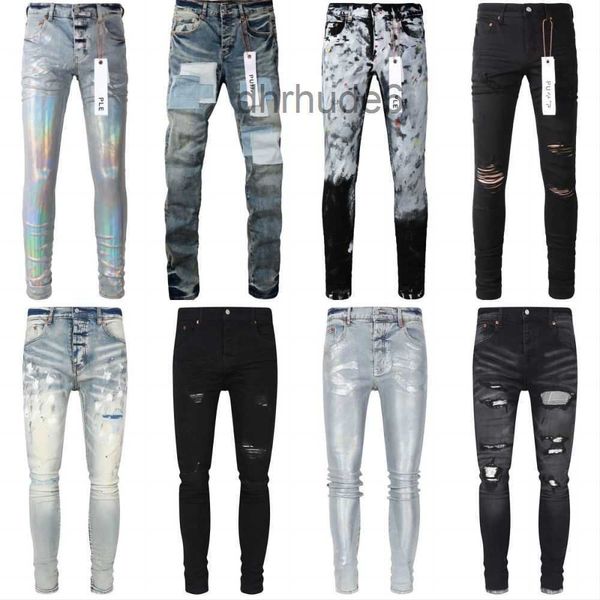 Jeans da uomo Designer uomo Pantaloni dritti slim da motociclista strappati skinny viola Stack Ksubi Fashion Trend Brand Vintage Ab SF92