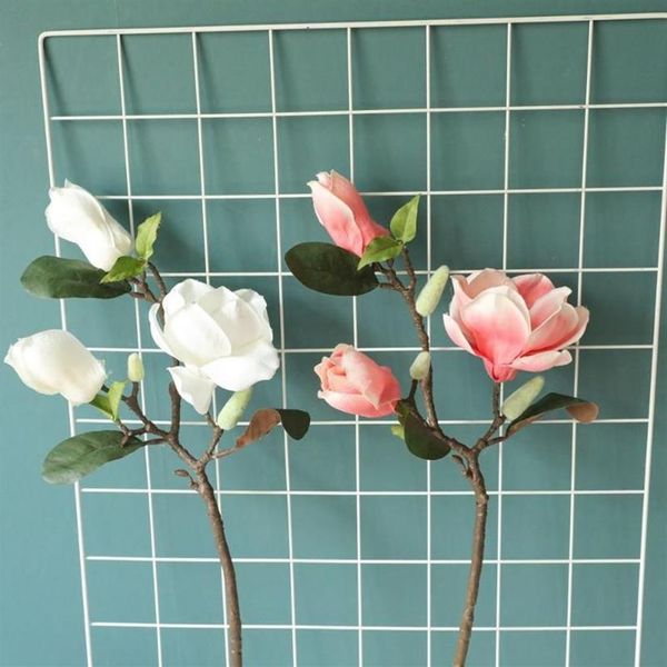 Моделирование одной ветки магнолии, шелковый искусственный цветок для украшения дома, ваза, орхидея, свадебная невеста, держащая поддельные растения Decorati327Q