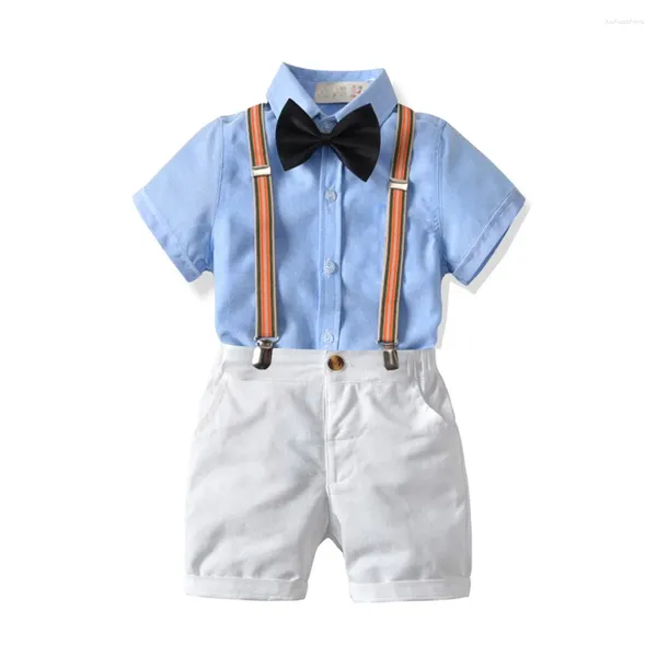 Kleidungssets Kleinkind Jungen Kleidung 1–7 Jahre Jungen Outfit Kinder Kurzarm Hemd Shorts Solide Himmelblau Kinderanzüge