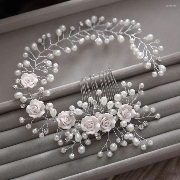 Fermagli per capelli Gioielli Ornamenti per copricapo Pettine Fascia per capelli Spilla Pezzo per la testa Diademi di perle Corona di cristallo Fascia per capelli della sposa Fiore