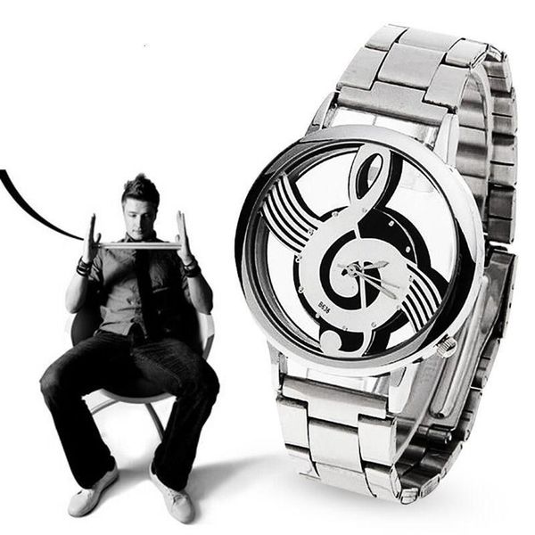 Relógios de pulso 2022 moda e casual música nota notação relógio de aço inoxidável relógio de pulso para homens mulheres relógios de prata224g
