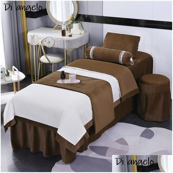 Set di biancheria da letto Set di biancheria da letto Crystal Veet Set salone di bellezza Lenzuola Mas Spa Bedskirt Sgabello Cuscino Trapunta Er Formato personalizzato Logo S Dr Dhjw3