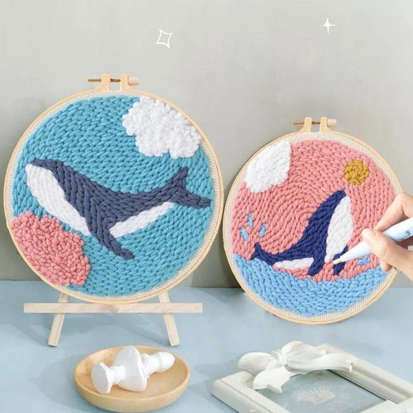 Sanat ve El Sanatları Dolphin Punch Needle Nakış Başlangıç ​​Kitleri Manzara Flower Sihirli Araç İplik Kumaş DIY Craft Ev Dekor