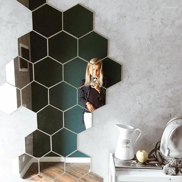 Adesivi murali Confezione multipezzo Specchio esagonale a nido d'ape Decorazione acrilica Accessori per la casa per carta da parati del soggiorno