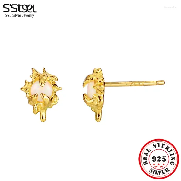 Brincos de parafuso prisioneiro ssteel aço prata esterlina 925 incrustado opala studs brincos para meninas produtos de tendência estética 2024 jóias de promessa gótica