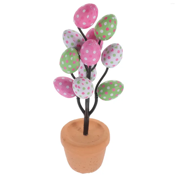 Flores decorativas ovo de páscoa em vaso planta ovos decoração árvore mesa peça central impressão artificial lareira bonsai estatueta sinal de espuma