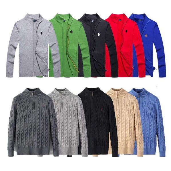 Designer Uomo Ralphs Maglione Mezza cerniera Polo lavorato a maglia (tre maglioni invia un cappello da baseball) Maglioni con cerniera intera Caldo pile Twist Treccia ricamato Pullover 2235ESS