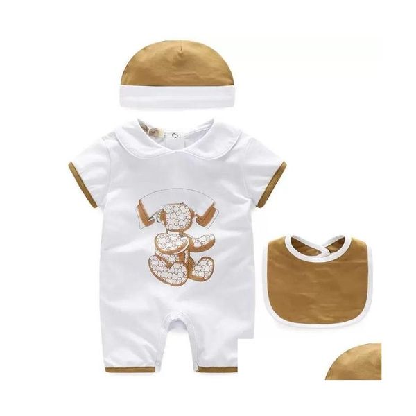 Macacões Spot Goods Baby Macacões Verão Designer Meninos e Meninas Roupas Dos Desenhos Animados Macacões Recém-nascidos Manga Curta Boneca Collar Infantil Menina Dh6G0