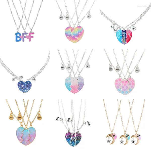 Collane con ciondolo Confezione da 3 pezzi a forma di cuore farfalla fiore stella glitter ragazze amica collana BFF per 3 regali di gioielli di amicizia Ies