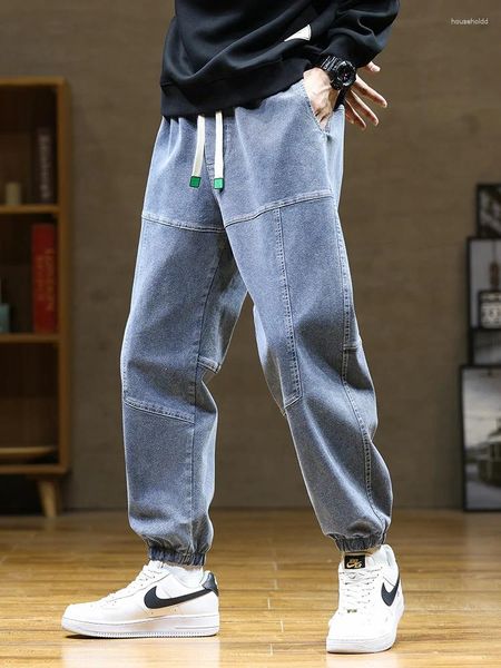 Calças de brim masculinas 2024 outono moda cordão esticado algodão baggy denim jogger calças homens harem jean calças tamanho grande 8xl