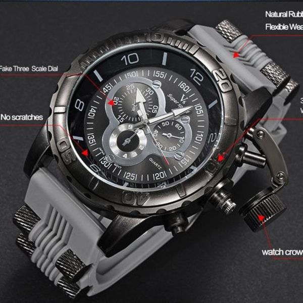 orologio da uomo 2023 V6 Super Speed ​​quarzo in silicone superficie 3D orologio maschile ora analogico militare quadrante grande Sport Man Watch256q