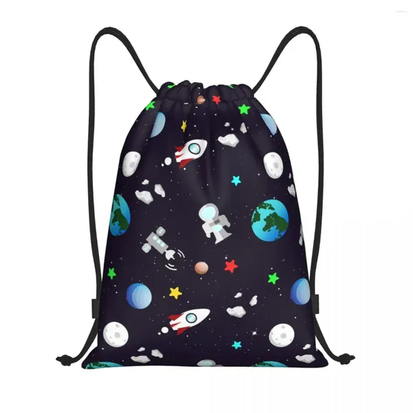 Borse per la spesa Spazio Universo con coulisse Donna Uomo Pieghevole Palestra Sport Sackpack Zaini portaoggetti Galaxy Rocket Planet