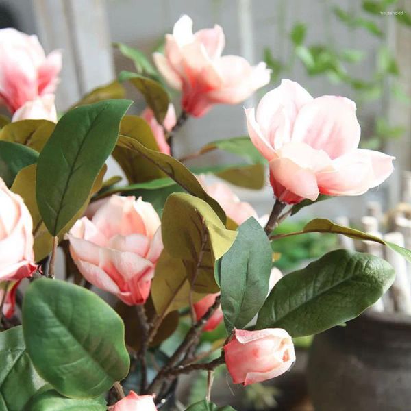 Fiori decorativi 1PC foglia artificiale finta magnolia bouquet da sposa floreale composizioni di corona fai da te decorazioni per il desktop per feste a casa