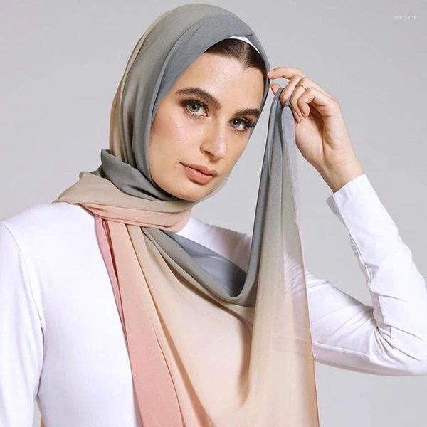 Ethnische Kleidung Frauen Muslim Chiffon Hijab Schal Mode Farbverlauf Lange Turban Schal Schals Weibliche Elegante Stirnband Wrap Kopftuch Bandana