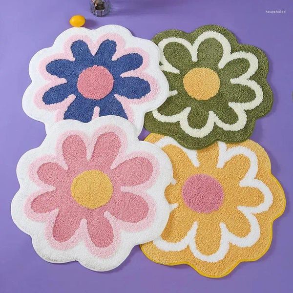 Tappeti Tappeto a fiori Super morbido floccaggio Peluche Pavimento Soggiorno Tappeto antiscivolo Divano Comodino Tappeti per bambini Tappetino da bagno carino Zerbino