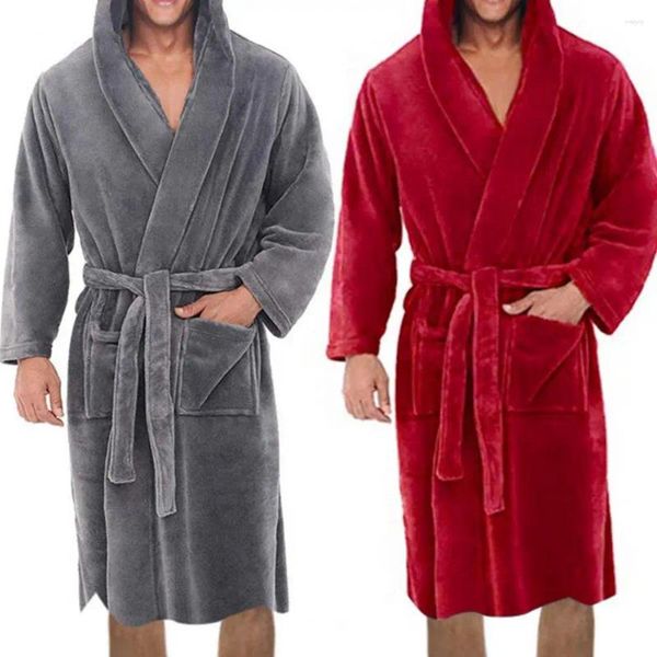 Pijamas masculinos chiques com capuz bolsos quentes camisola leve roupão de banho engrossado pijamas roupas de casa