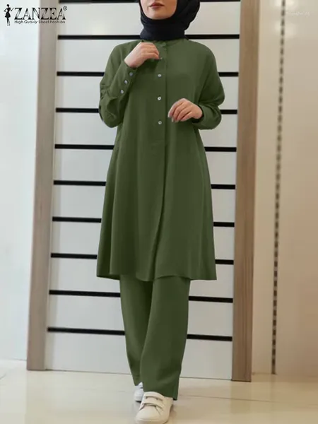 Ethnische Kleidung ZANZEA Zweiteilige Sets Damen Outfits Frühling Solide Ramadan Türkei Muslim Casual Lose Islamische Hosen