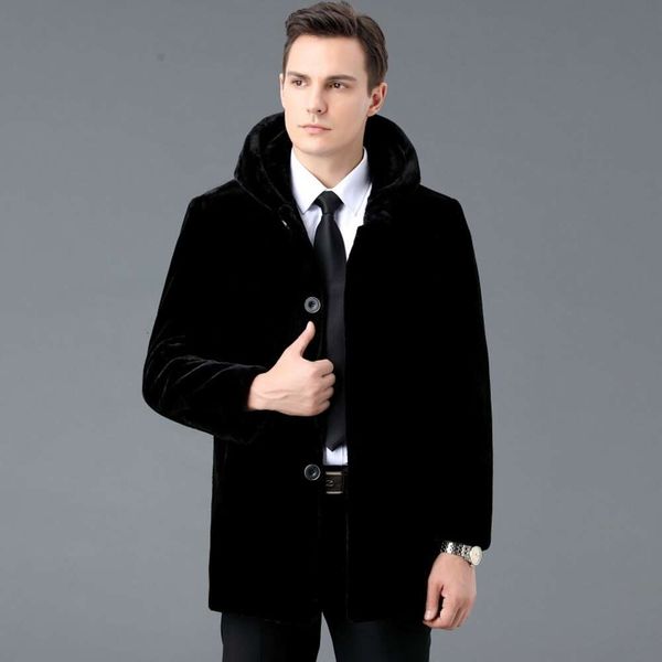 Cappotto di pelliccia di visone per uomini di mezza età e anziani di design Haining padri in pelle invernale ispessita SK51