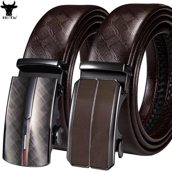 Cinture formali con fibbia automatica da uomo cinturini a cricchetto in vera pelle marrone pantaloni da completo cinturino scorrevole in metallo rimovibile da lavoro