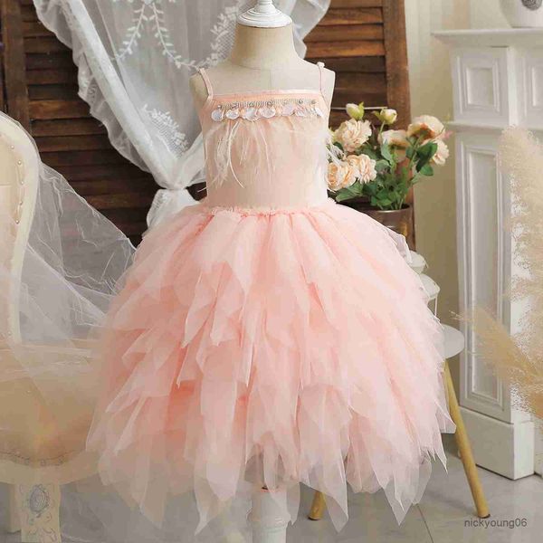 Mädchenkleider Elegantes Mädchen-Prinzessin-Kleid für Mädchen, rosa, Geburtstagsfeier, mehrlagige Kleidung, Blumenmädchenkleider für Hochzeitszeremonie, Kinder, Freizeitkleidung