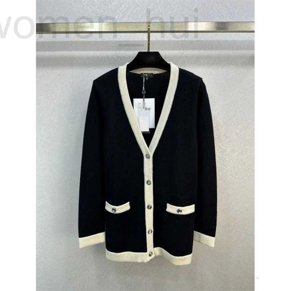 Maglioni da donna firmati 2024 inizio primavera nuovo Nanyou Cha stile britannico doppia tasca monopetto cardigan lavorato a maglia con scollo a V in bianco e nero a contrasto 5LYD