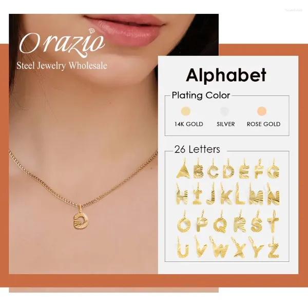 Anhänger Halsketten Orazio Initiale Halskette für Frauen Mädchen 14K vergoldeter Edelstahl Buchstabe Kubanische Kette DIY benutzerdefinierter Namensschmuck