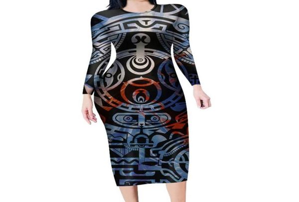 Lässige Kleider Polynesian Traditional Samoan Tattoo Totem Design Femme Robe Oneck Langarm Sexy für Frauen 2022 Elegant Club PA1990232